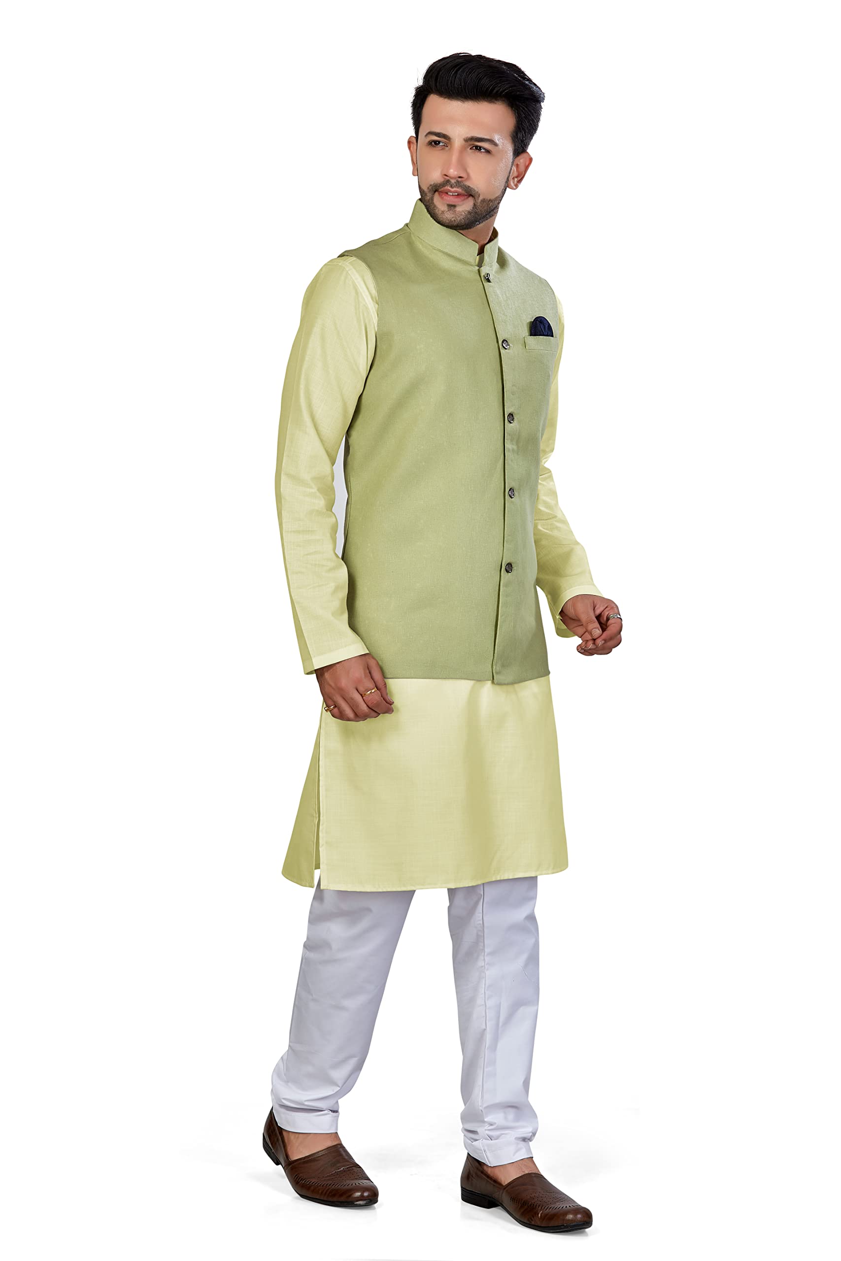 Be Active MenS Solid Linen Blend Kurta Pyjama 3 Piece Set || Men Kurta Pajama With Modi Jacket || Kurta Pajama Nehru Jacket For