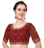 Pujia Mills WomenS Cobra Silk Embroidery Coding Stone Work Half Sleeve Saree Blouse