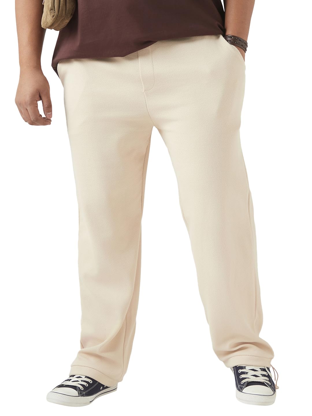 Bewakoof Heavy Duty 1.0 Mens Textured Oversized Fit Cotton Blend Plus Size Parachute Pants_646497_Beige_5XL
