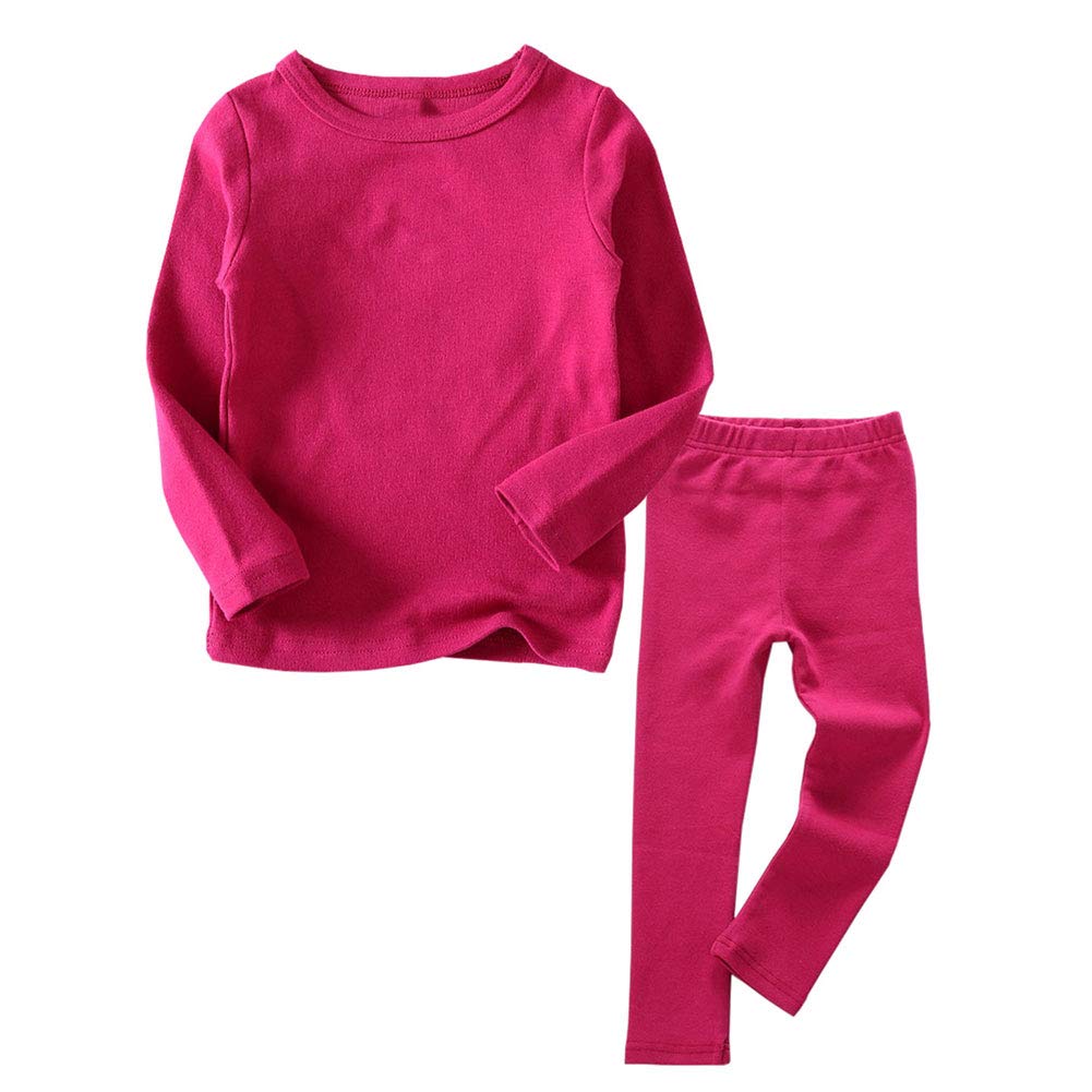 Little Boys Girls Long Johns Thermal Underwear Set 2PC Crewneck Tops and Bottom Toddler Kids Pajamas Warm Jammies,(17yrs), Rose 5
