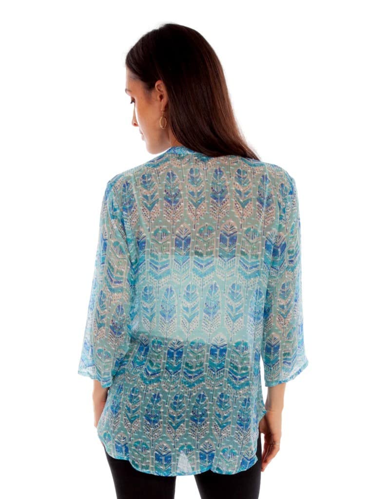 FEATHER PRINT TEXTURED BLOUSE