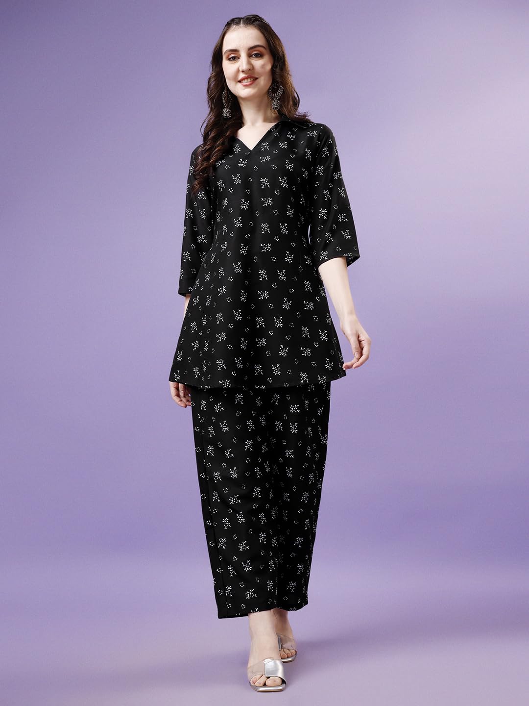 Yashika Women Women'S Trendy Printed Short Flared Cotton Blend Kurta Palaazo Set