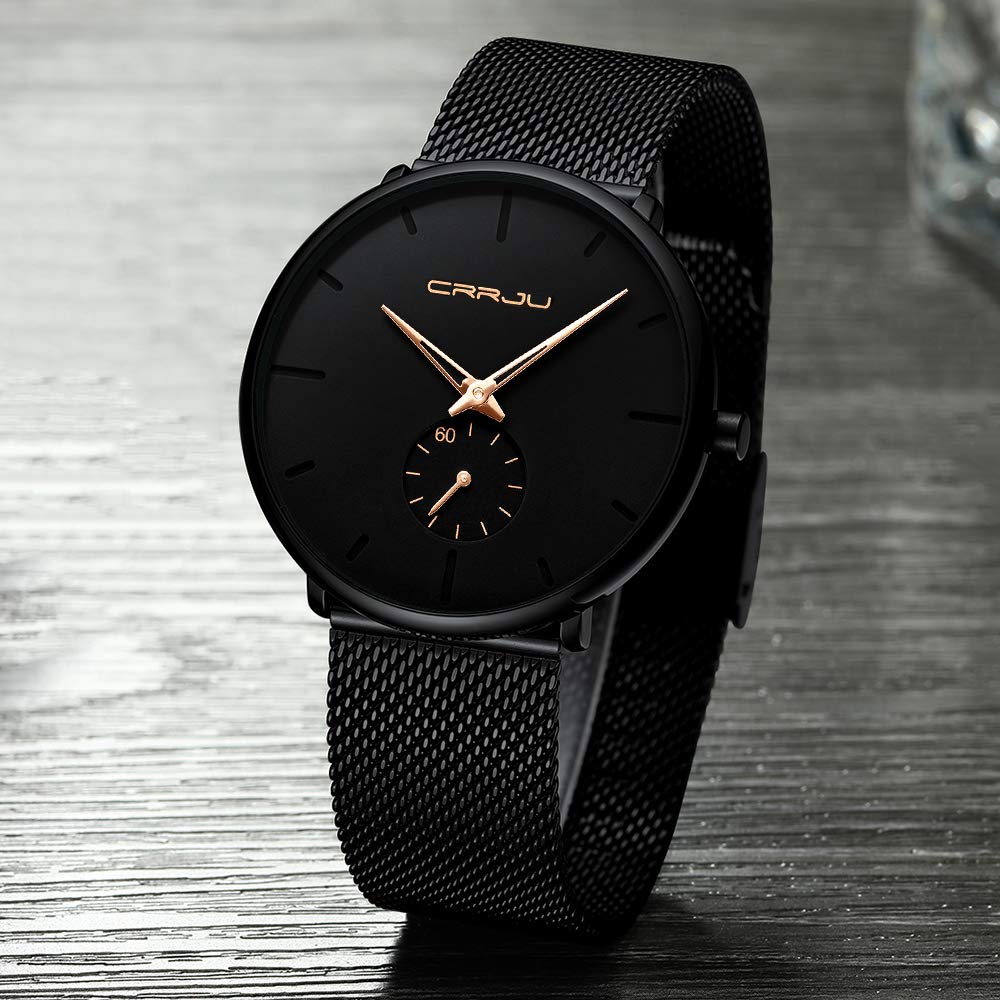 Mens Watches Ultra-Thin Minimalist Waterproof-Fashion Wrist Watch for Men Unisex Dress with Stainless Steel Mesh Band-Rose Gold