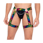 6158 - Mens Pride Thong with Attached Garters - Large / Black/Multi