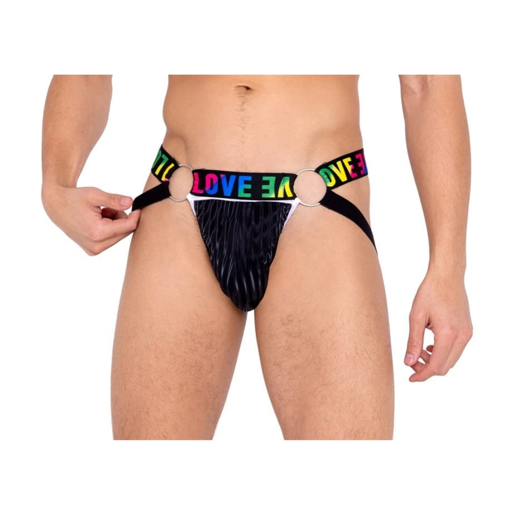 6159 - Mens Pride Jock Strap with LOVE Elastic Logo - Large / Black/Multi