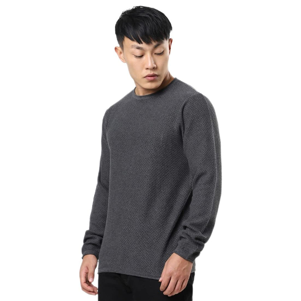 Bewakoof Mens Solid Regular Fit Full Sleeve Round Neck Cotton Sweater Grey