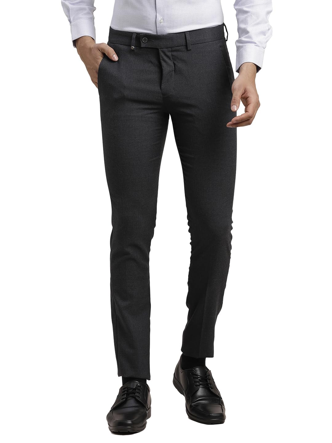 Turtle Men Poly Viscose Stretch Slim Fit Dobby Print Grey Formal Trouser