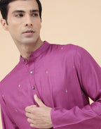 Fabindia Mens Viscose Silk Printed Slim Fit Kurta (1033096PURPLE_Purple