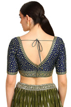 Soch Womens Navy Blue Zari Embroidery Padded Silk Blend Blouse With Sequins