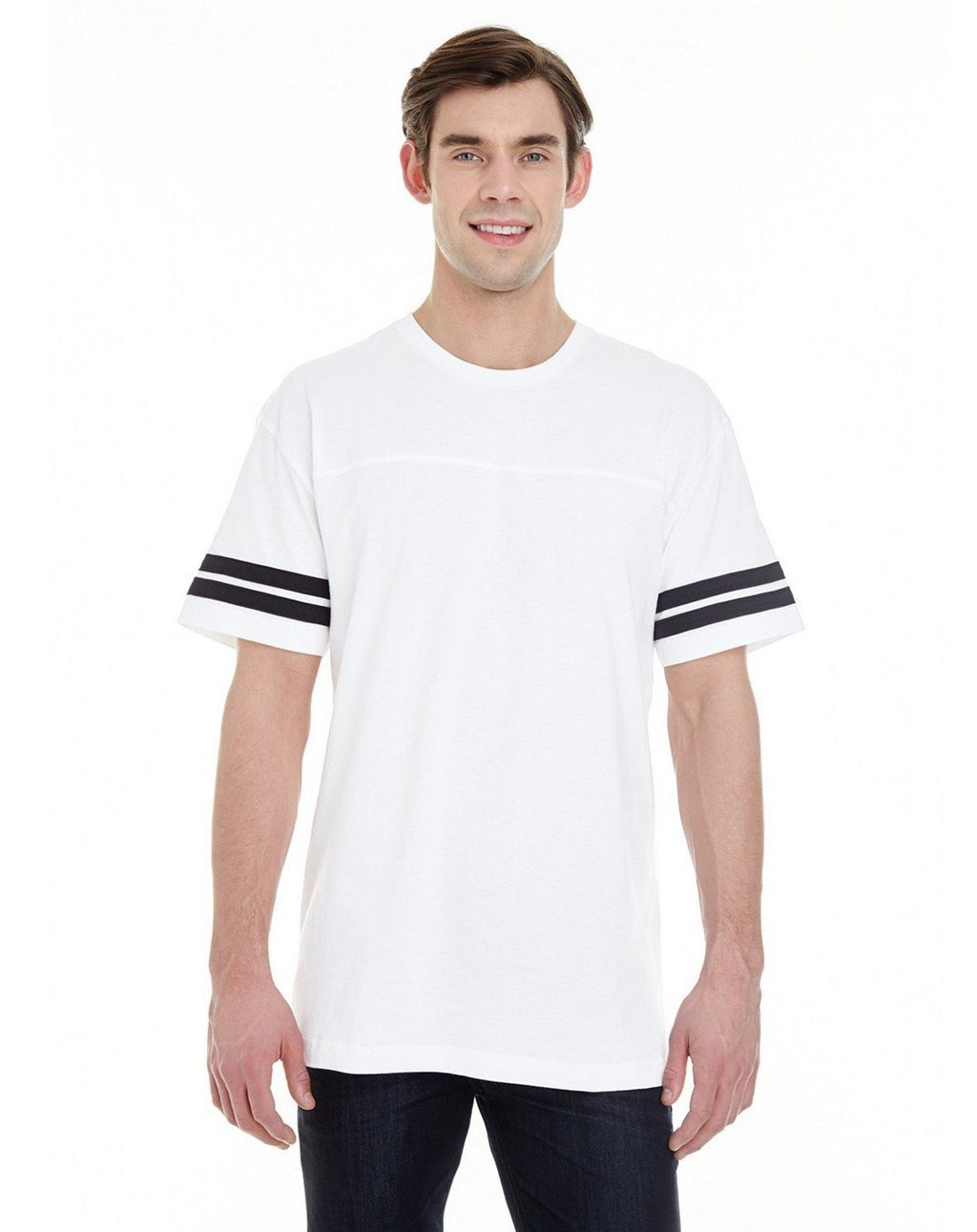 LAT Mens Fine Jersey Crew Neck Short Sleeve Football Tee (6937) White/Black, 3X