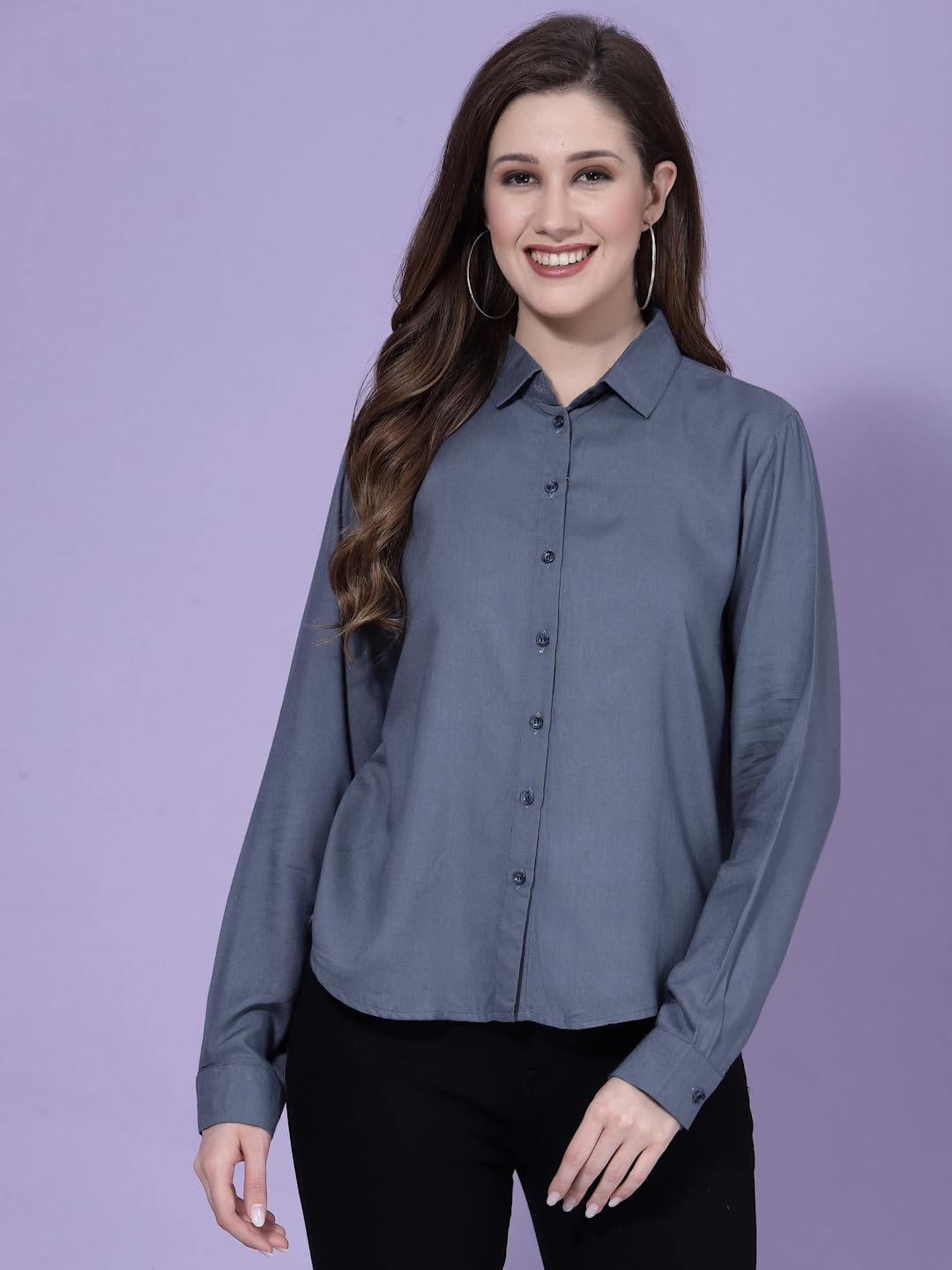 OOMPH! Shirts for Women, Floral Printed, Grey