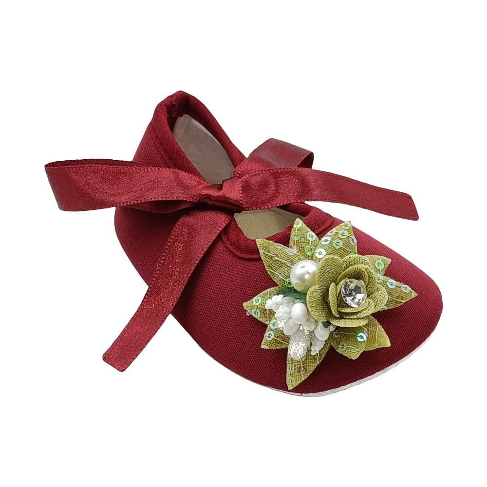 Rsmart, Baby Girl & Boy Soft Sole Maroon Shoes With Flower Decoration, 0-3