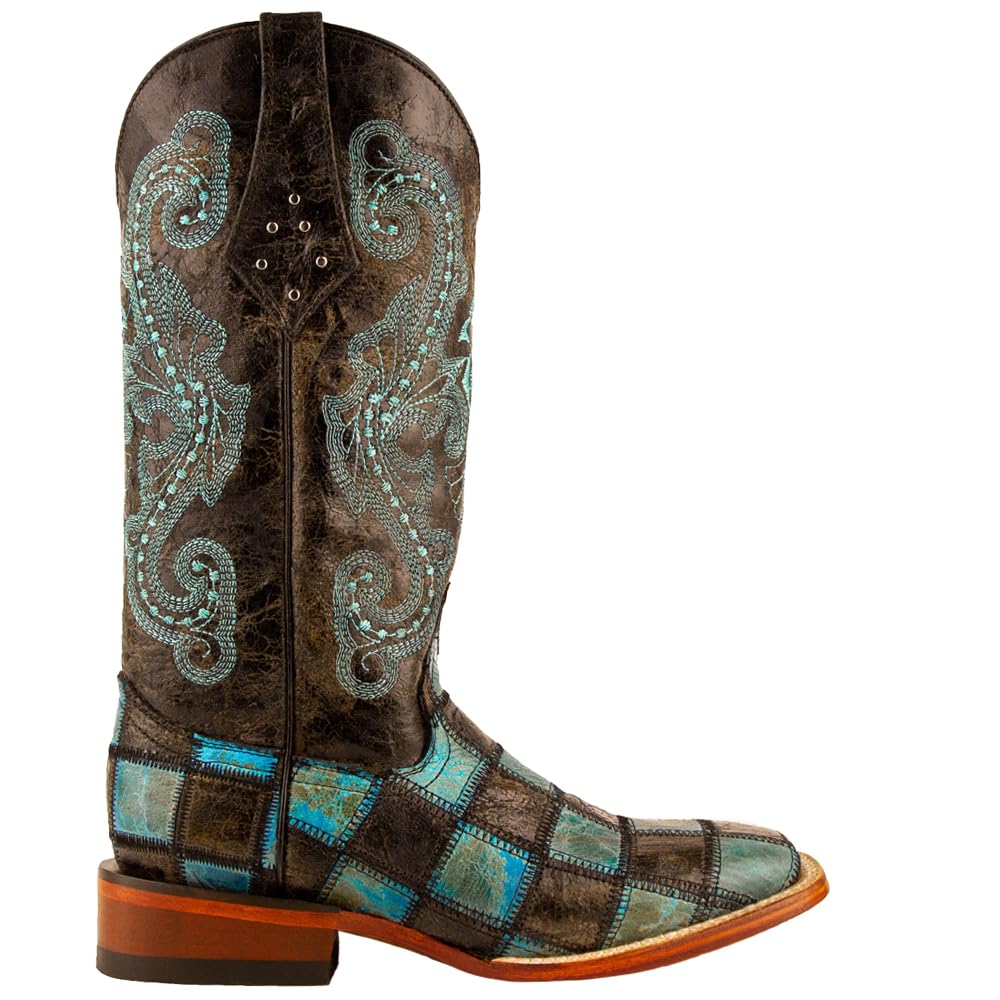 Ferrini 8139350065B Ladies Patchwork Boot - Black & Teal - 6.5B