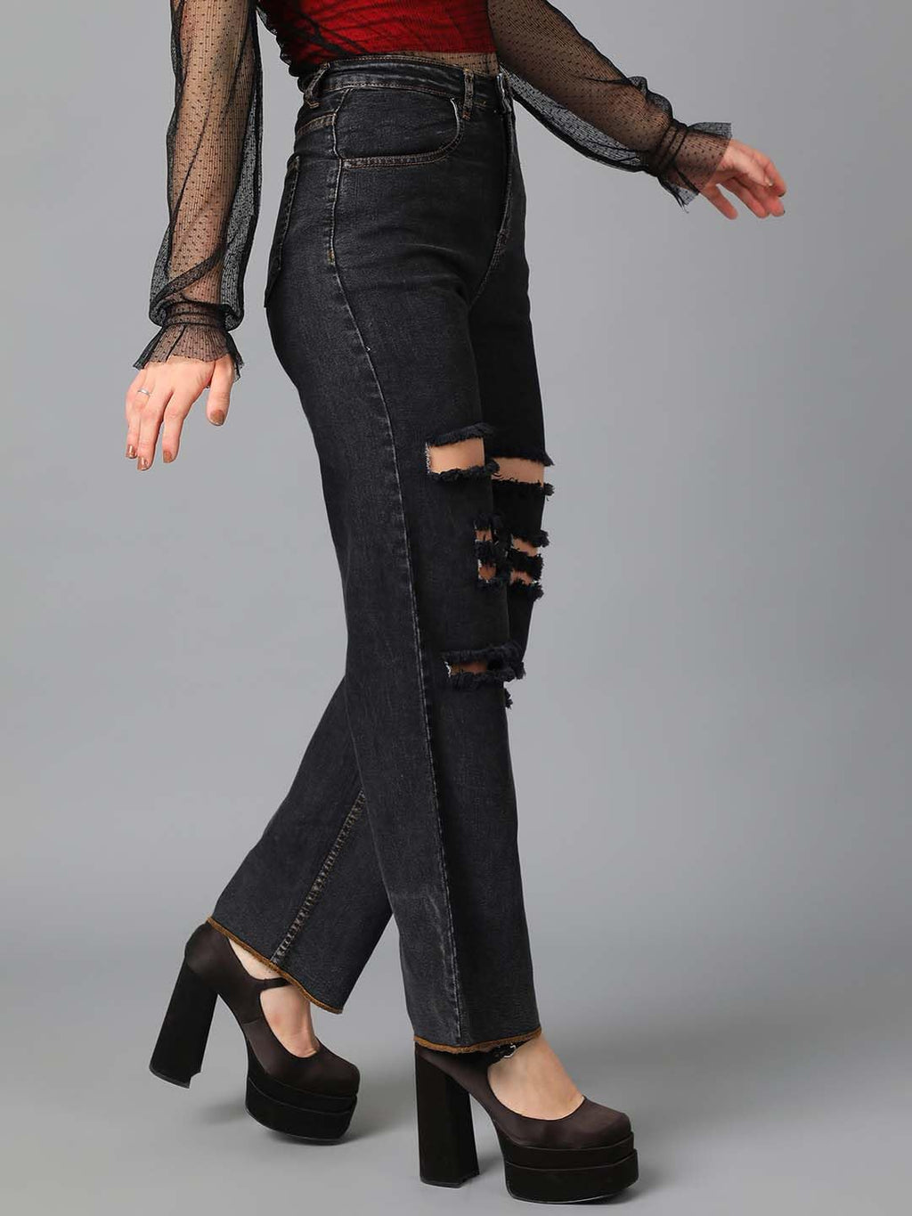 Kotty Women High Rise Cotton Lycra Distressed Jeans