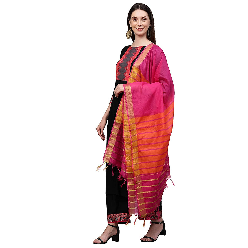 Anni Designer Women'S Rayon Solid Straight Kurta,Palazzos And Dupatta (My-Hit-One-Black_Xxl-Black_Xx-Large)