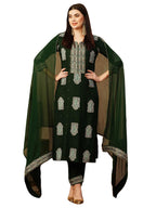 ANNI DESIGNER Womens Cotton Blend Straight Printed Kurta with Pant & Dupatta (Carla Green_L_Green_Large)