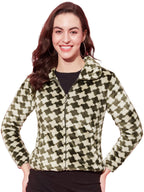 Modeve Full Sleeve Self Design Women Jacket-Olive