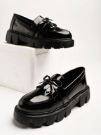 Shoetopia Front Tie Detailed Black Loafers for Women & Girls