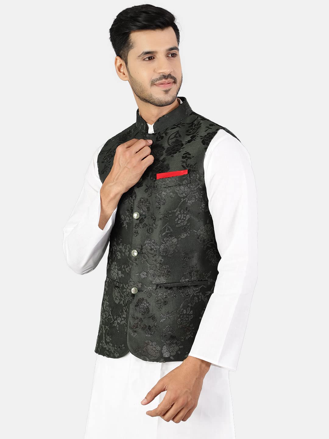 Wintage Men'S Emroidered Velvet Green Modi Nehru Jacket: 46/2Xl
