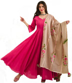 Gosriki Women'S Cotton Anarkali Kurta And Dupatta (Without Palazzo)(Pink,M)