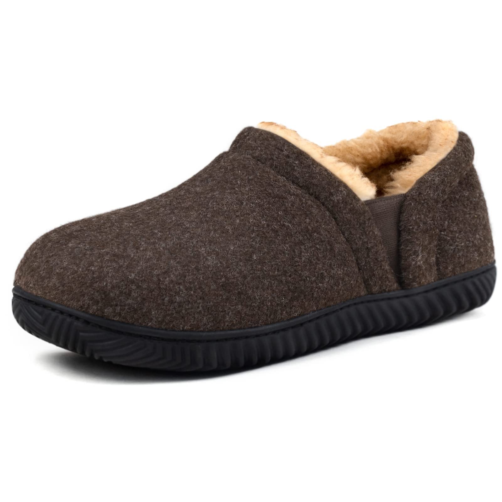 Zizor Men's Fuzzy Wool Fleece Slippers with Cozy Memory Foam, Indoor Outdoor Closed Back House Shoes with Non-skid Rubber Sole H
