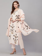 ANNI DESIGNER Womens Cotton Blend Straight Printed Kurta with Pant & Dupatta (Brush-Peach-KNW_XXL_Peach_XX-Large)