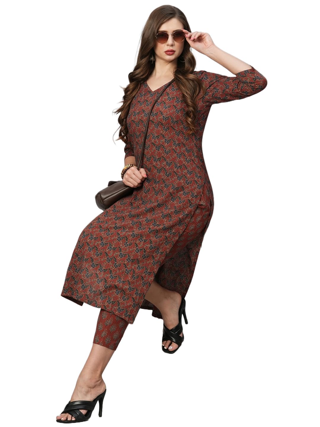 ANNI DESIGNER Womens Cotton Blend Straight Printed Kurta with Pant Set (Swami-Maroon_M_Maroon_Medium)