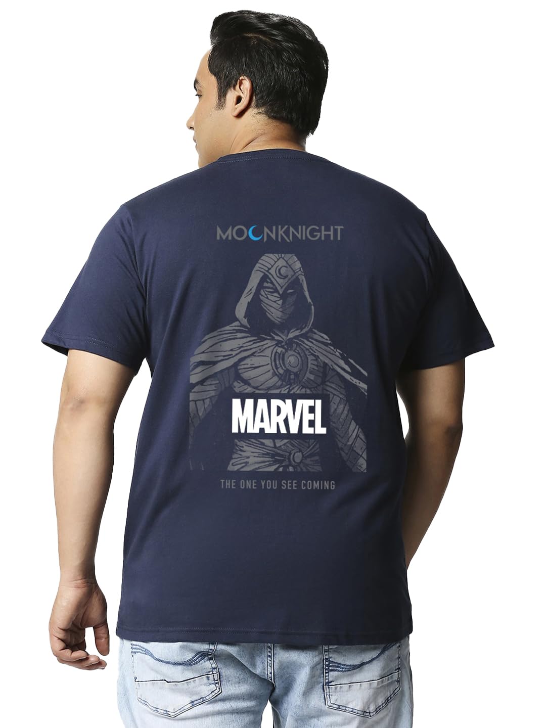 Bewakoof Official Marvel Merchandise Mens Graphic Printed Regular Fit Plus Size T-Shirt_625670_Blue_5XL