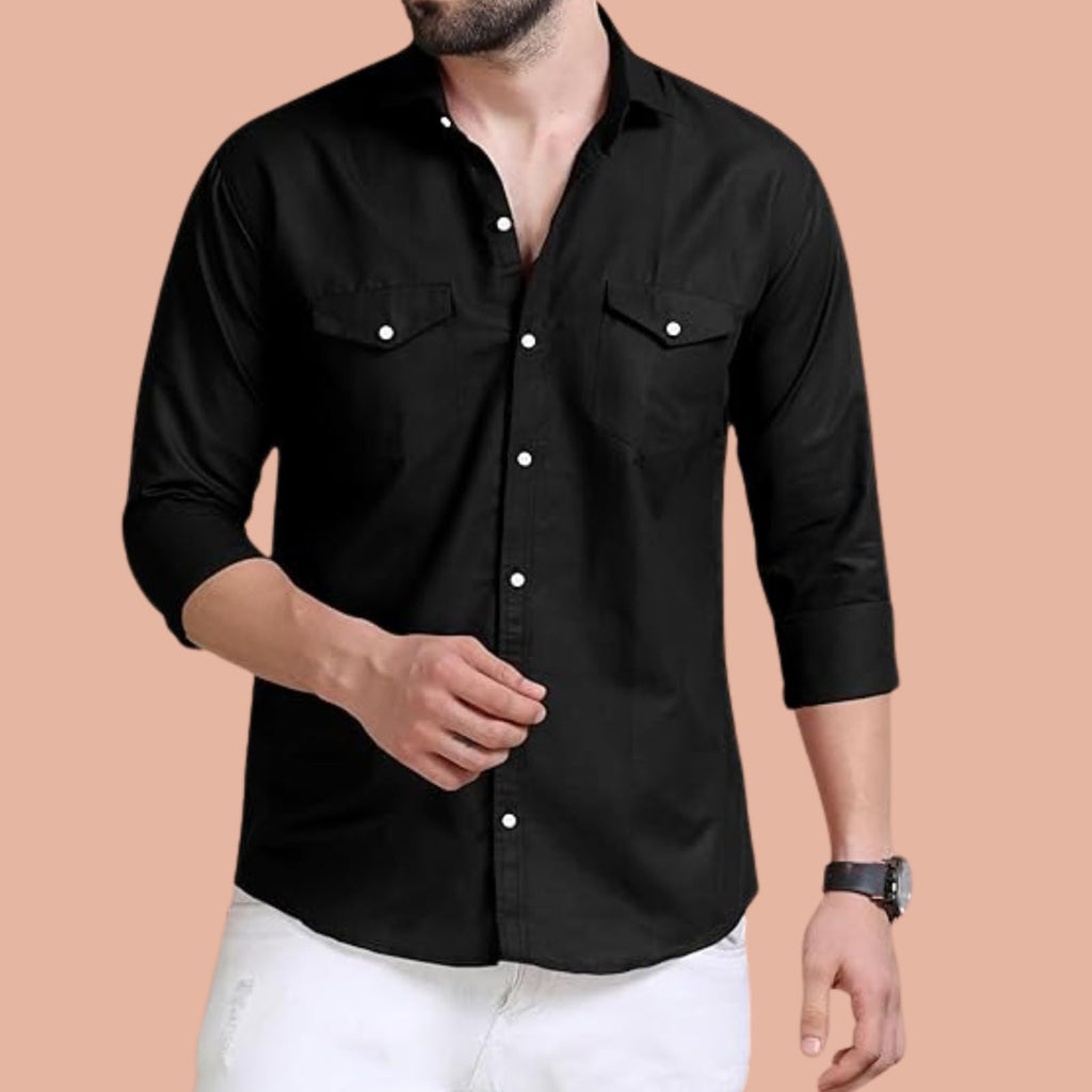 Rebelify Double Pocket MenS Casual Shirt - Regular Fit, Solid Spread Collar, Versatile Everyday Wear, Comfortable And Stylish De