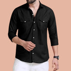 Rebelify Double Pocket MenS Casual Shirt - Regular Fit, Solid Spread Collar, Versatile Everyday Wear, Comfortable And Stylish De