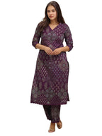 ANNI DESIGNER Womens Rayon Viscose Straight Printed Kurta with Pant (KADAI Wine_S_Wine_Small)