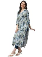 ANNI DESIGNER Womens Cotton Blend Straight Printed Straight Fit Kurta with Pant (Southz Blue-Nw_XXL_Blue_Xx-Large)