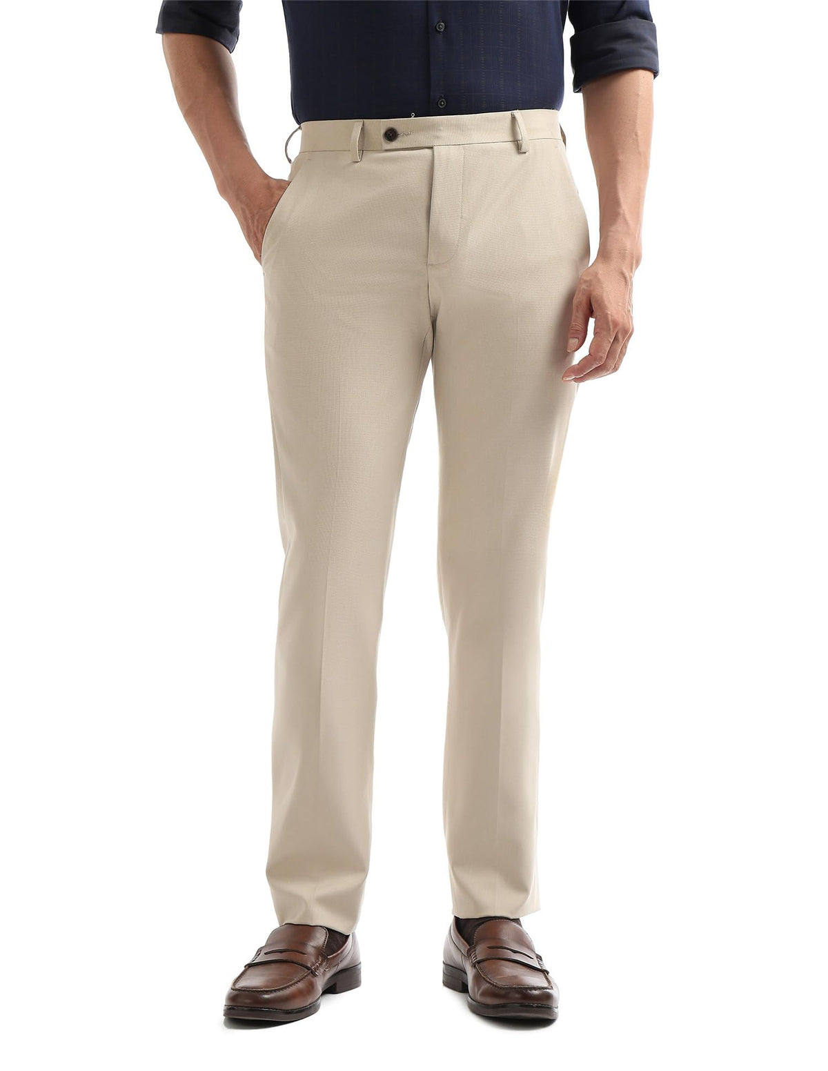 Arrow Men Beige Formal Trouser_ARAEOTR2101_32 32