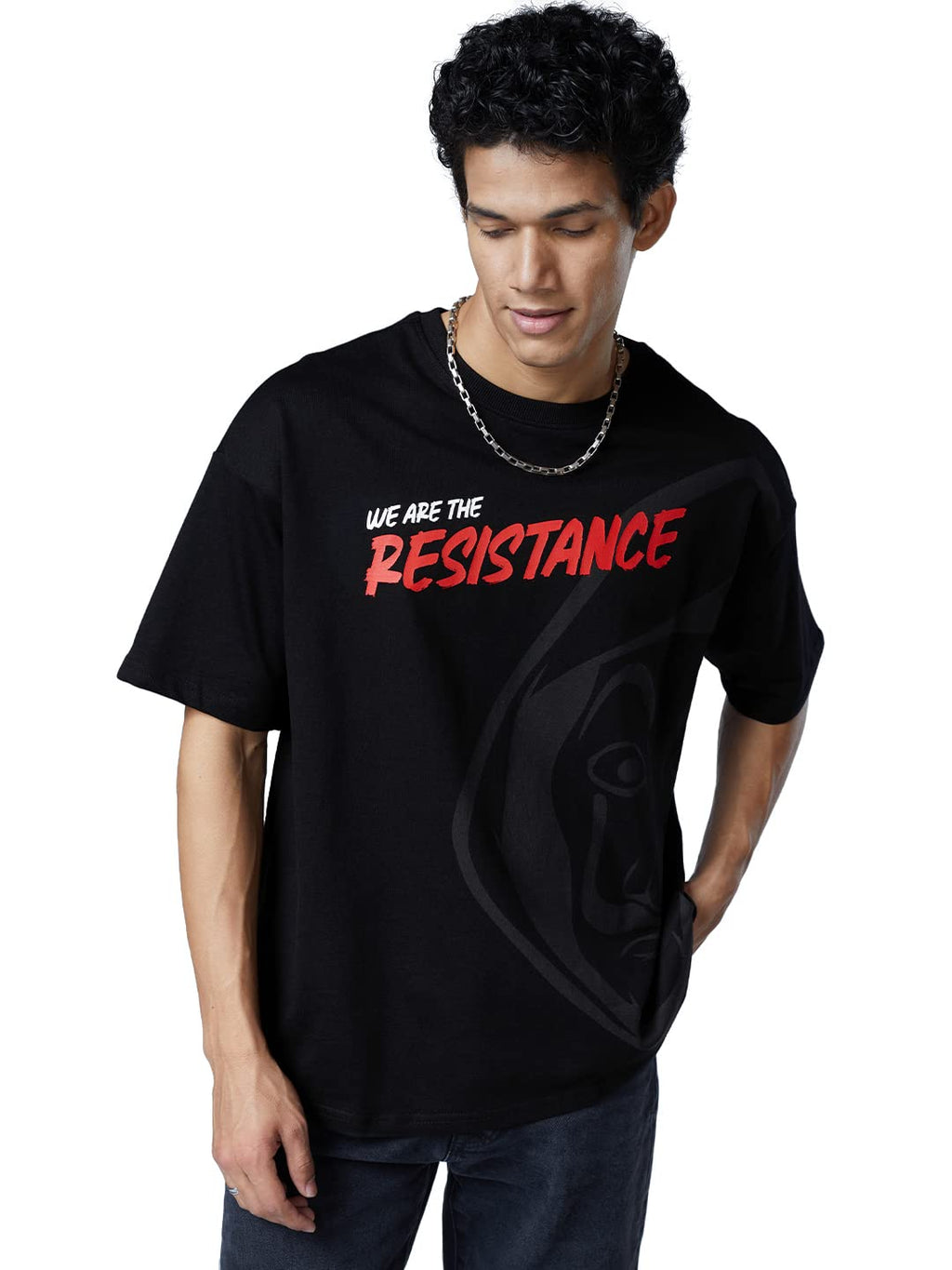 The Souled Store Money Heist: We are The Resistance Men Oversized T-Shirts Black