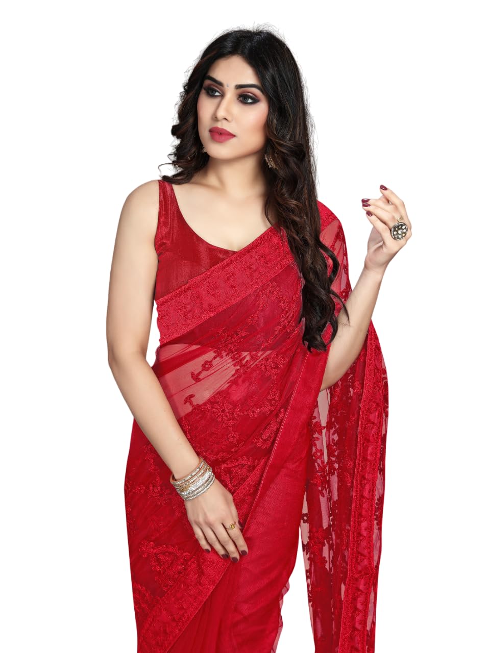 Ekasya WomenS Net Embroidered Floral Embroidered Saree And Unstitched Blouse Piece | Sari For Wedding | Festive Sarees For Wome