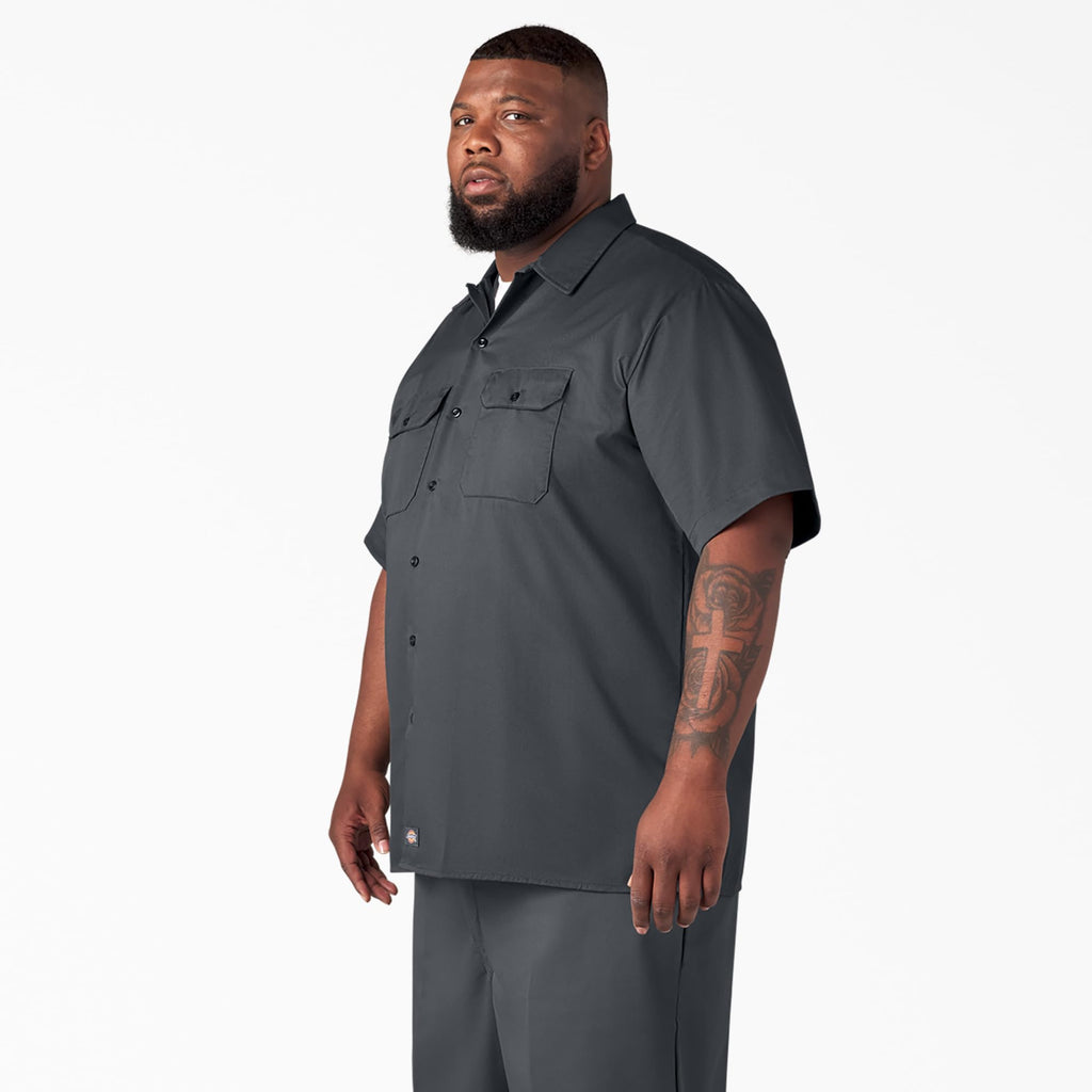 Unisex Short-Sleeve Work Shirt - BLAcK - S(D0102H7MFIP)