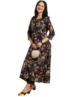 ANNI DESIGNER Womens Rayon Blend Straight Fit Anarkali Printed Kurta with Pant (Allgood Black_M_Black_Medium)