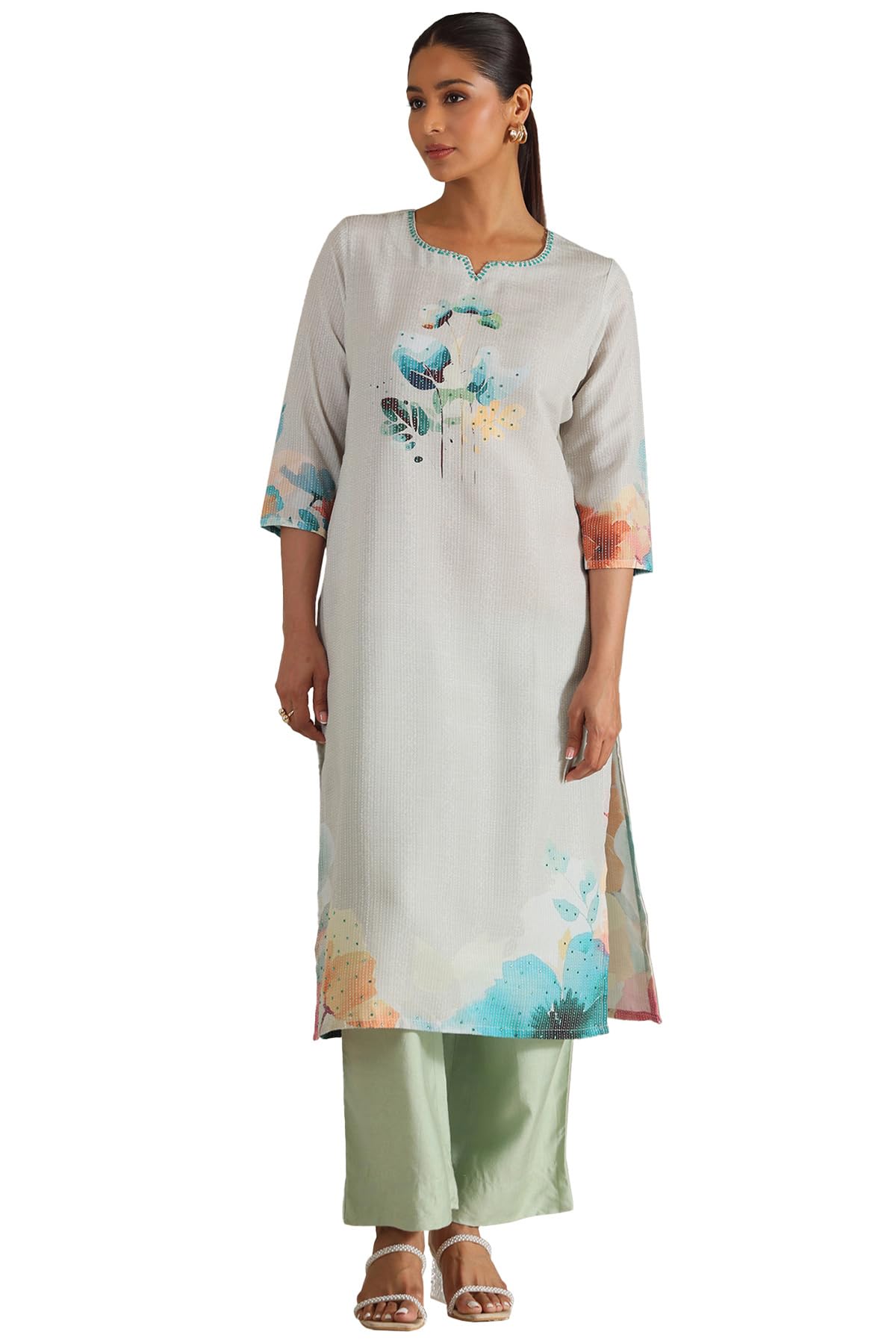 Soch Women Rayon Botanical Print Kurta with Beads