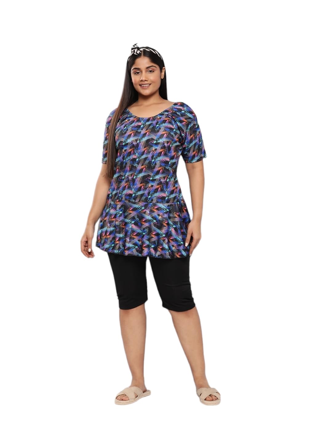 Aarika Womens Sports Wear Blue Colour Nylon Abstract Print Swim Suit (S-4XL)