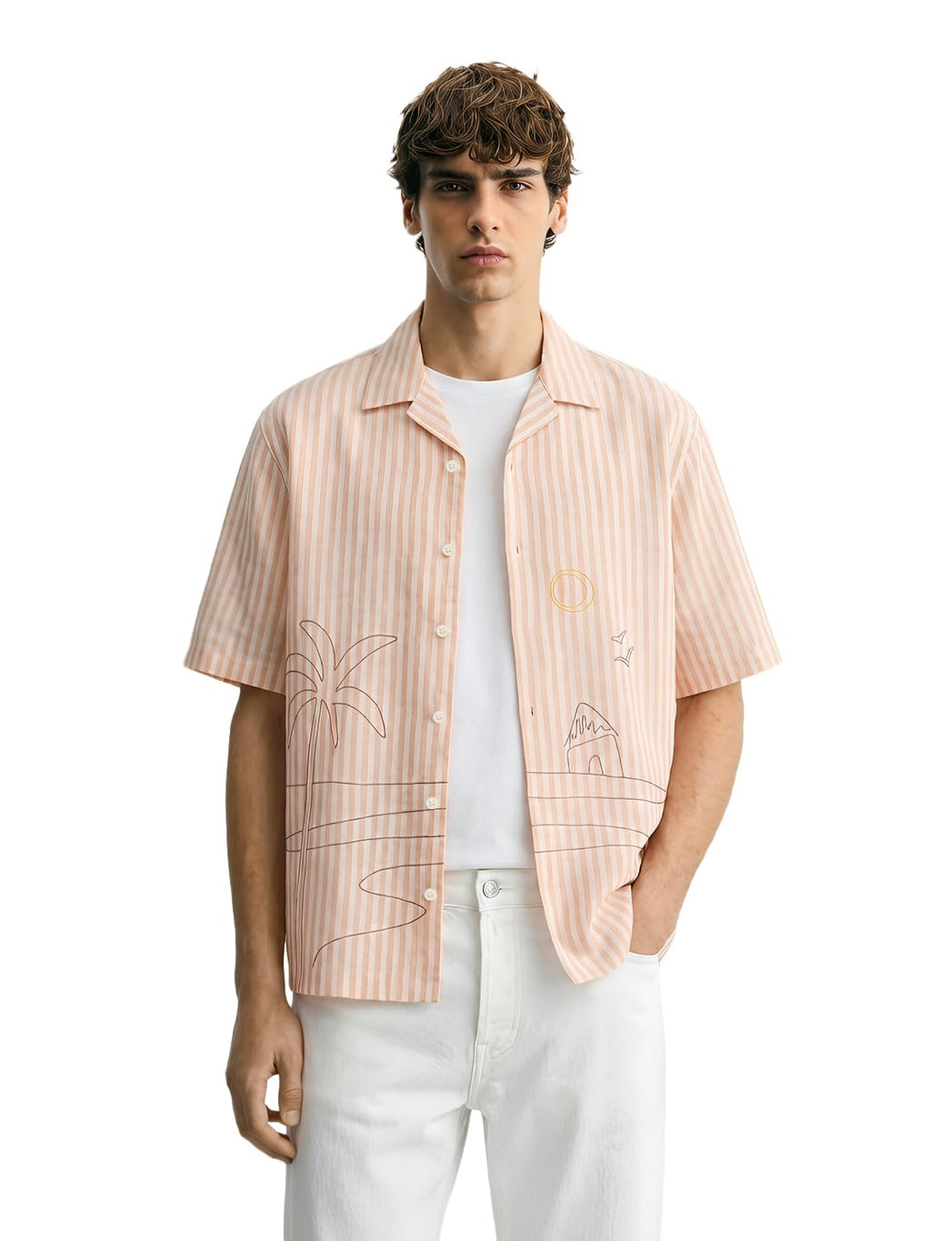 The Indian Garage Co Mens Oversized Fit Striped Cuban Collar Half Sleeves Resort Sweater