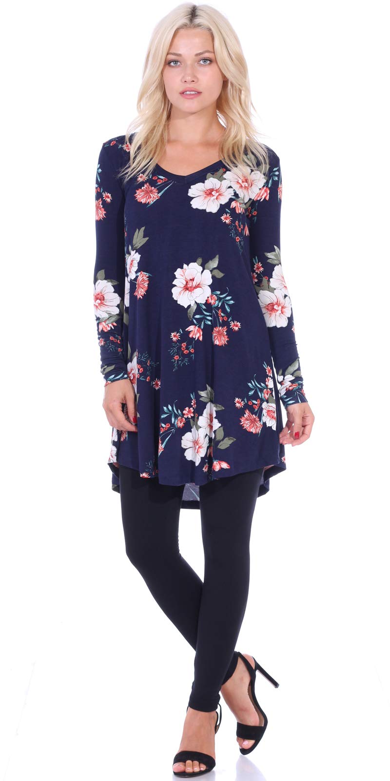 Popana Womens Long Sleeve Tunic Tops to Wear With Leggings Loose Fit Plus Size Dressy Casual Floral Small ST94