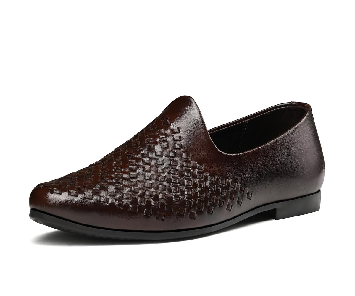 LOUIS STITCH Mens Brunette Brown Ethnic Weaved Textured Slip On Mojaris | Stylish Nagra Juti for Men | Lightweight and Comfortab 10