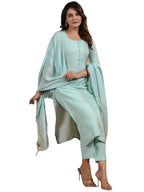 ANNI DESIGNER Womens Rayon Blend Printed Straight Kurta with Pant & Dupatta (Nukad Green_XL_Green_X-Large)