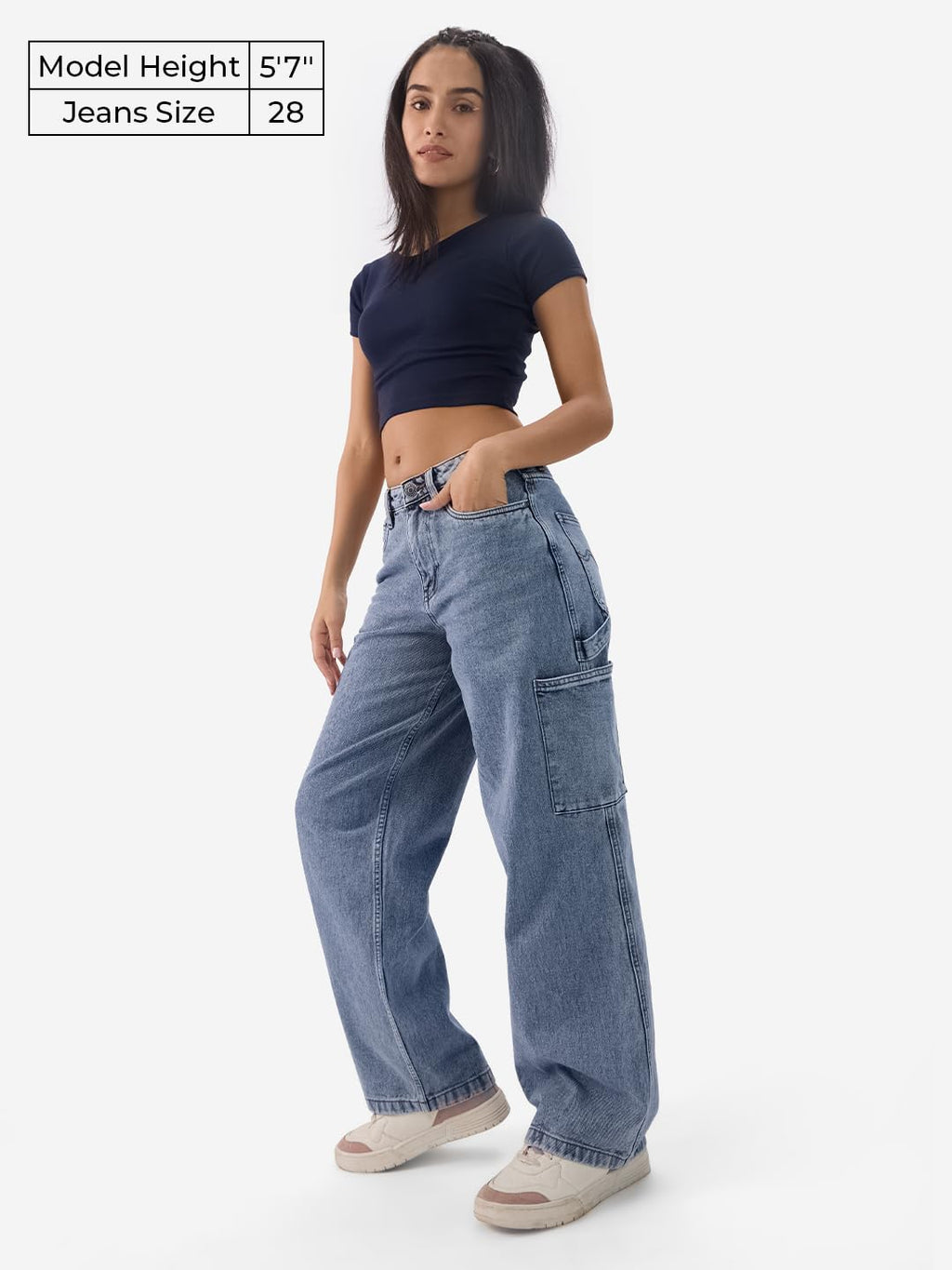 The Souled Store Denim: Stellar Blue Women and Girls Buttoned Cotton Baggy Fit Jeans