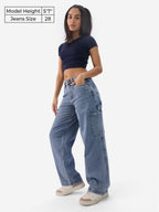 The Souled Store Denim: Stellar Blue Women and Girls Buttoned Cotton Baggy Fit Jeans