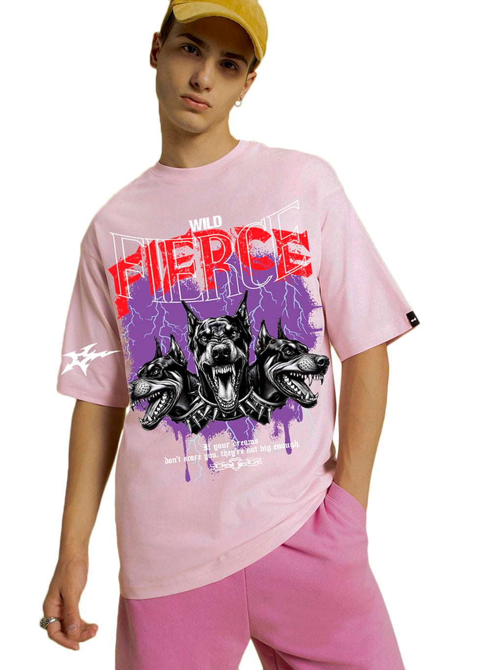 Bewakoof Men Graphic Print Oversized Fit Half Sleeve Round Neck Cotton T-Shirt_659853_Pink_2XL