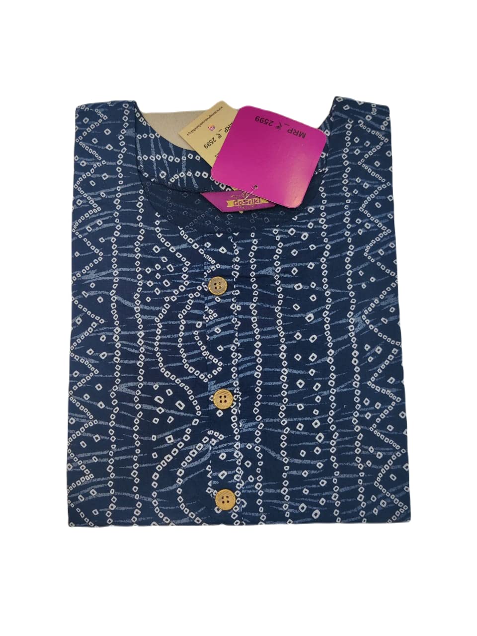 ANNI DESIGNER Womens Cotton Blend Straight Printed Kurta (Bandhani AMD Blue_S_Blue_Small)