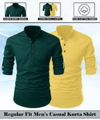 Finivo Fashion Combo Of MenS Regular Fit Cotton Blend Solid Full Sleeves Kurta | Short Kurta For Men (Pack Of 2)