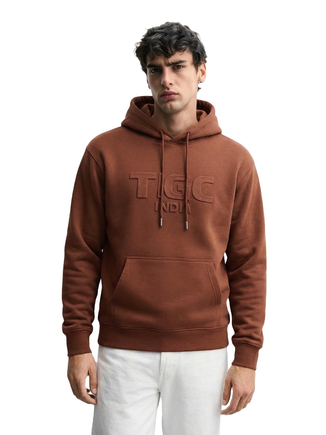 The Indian Garage Co Mens Relaxed Fit Long Sleeves Hooded Typographic Hoodie