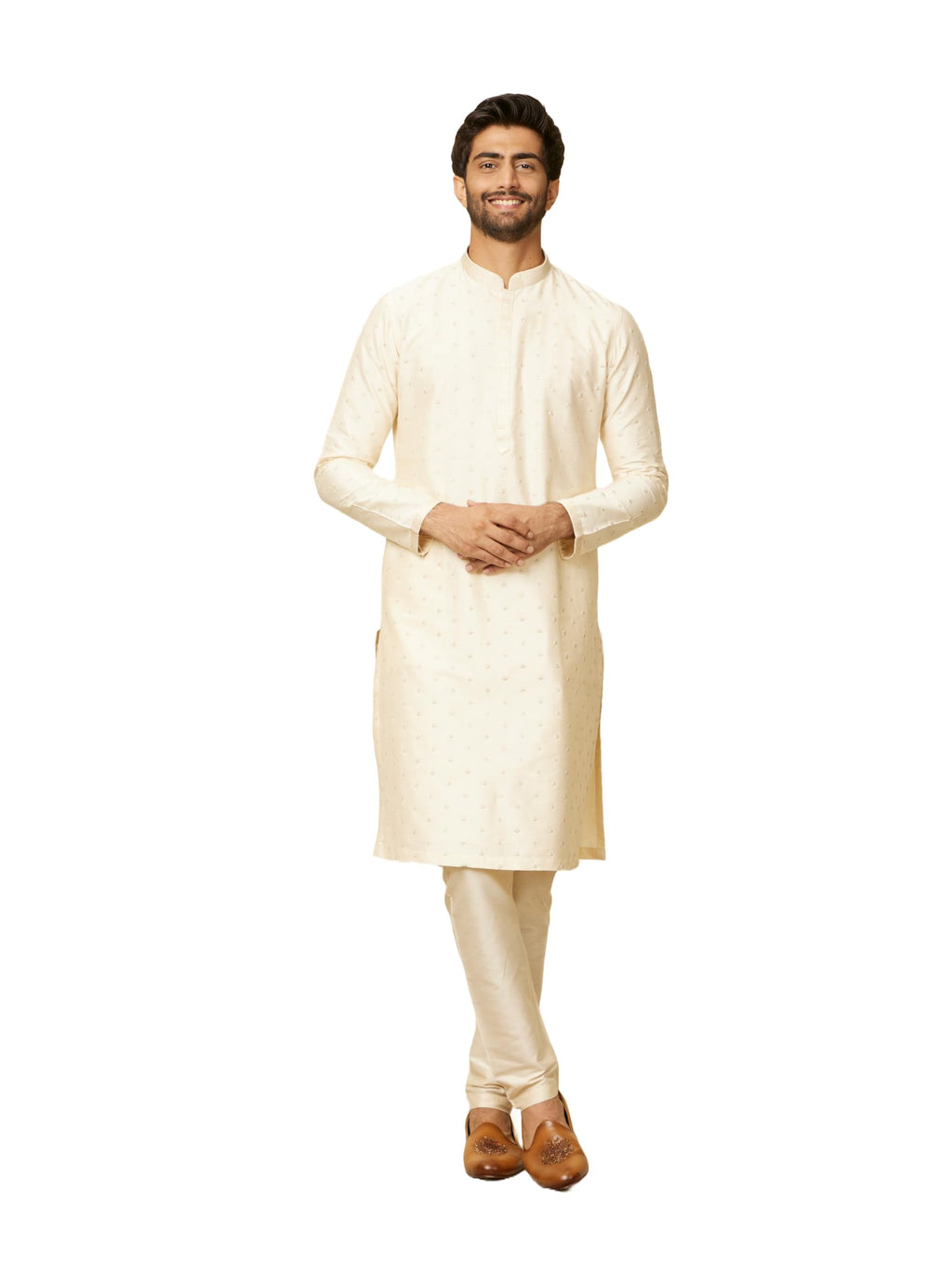 Manyavar Kurta Set For Men, Full Sleeves Mandarin Collar Ethnic Kurta Set For Engagement, Wedding & Party Printed Kurta Set Blen